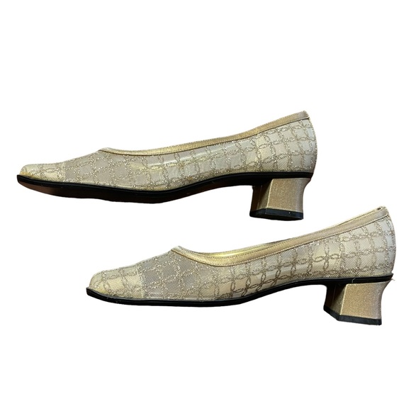 VINTAGE NINA Mod Square Toe Metallic Gold Glitter Heeled Shoes - Picture 5 of 11